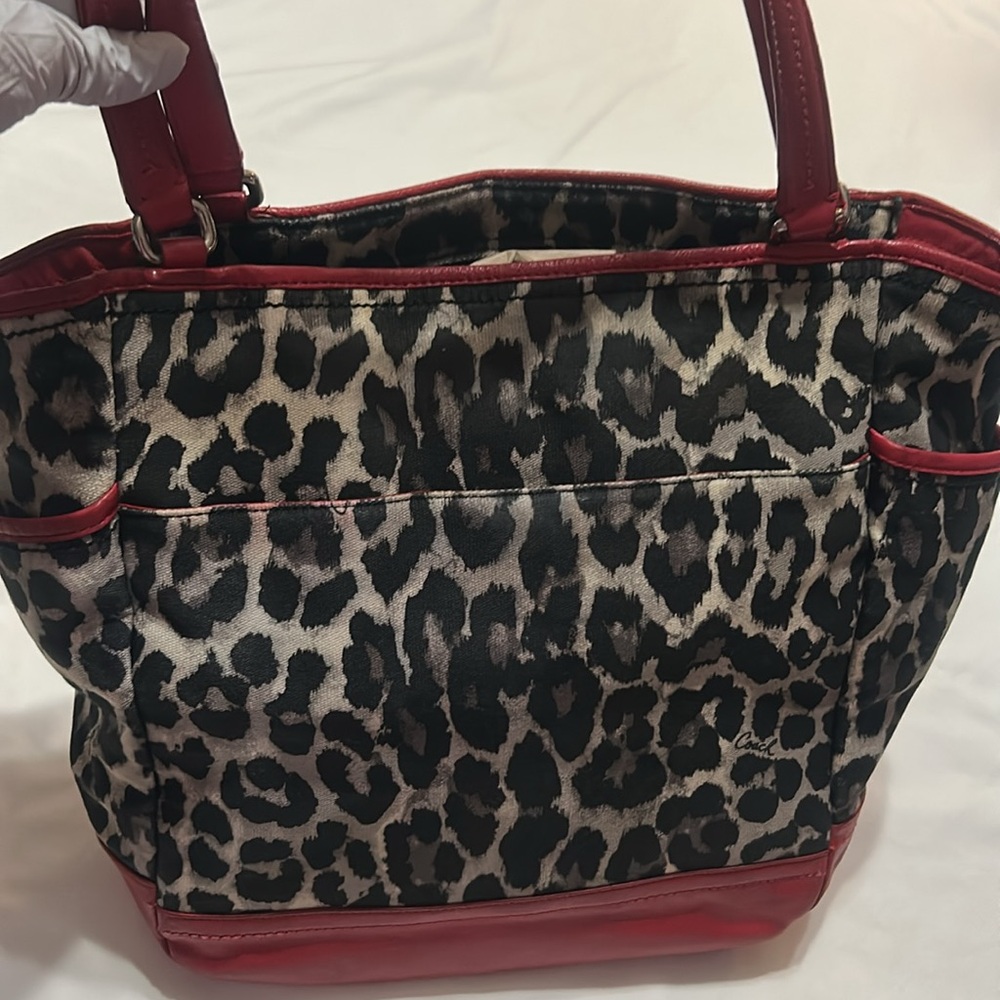 Coach Leopard Print Tote Bag with Red Accents - Picture 2 of 9